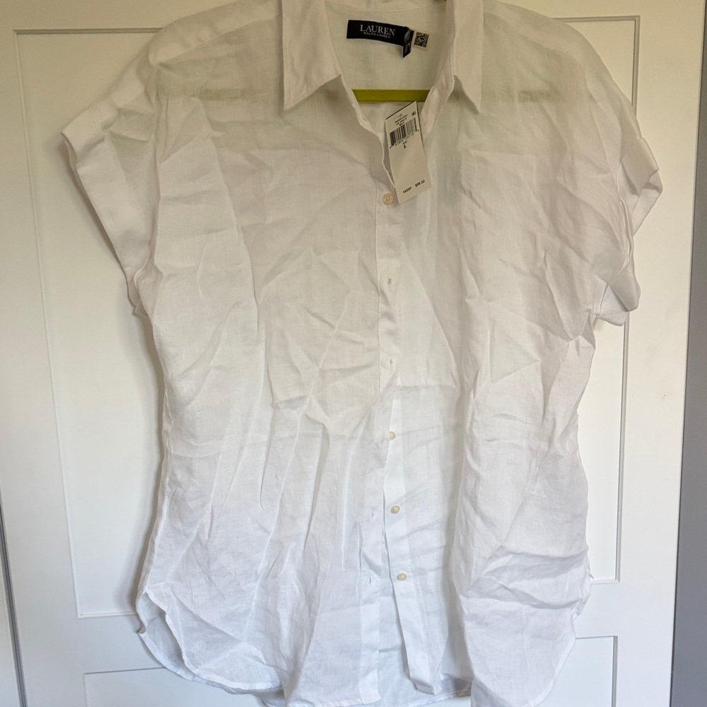 Lauren Ralph Lauren Crisp White Linen Button Down Blouse